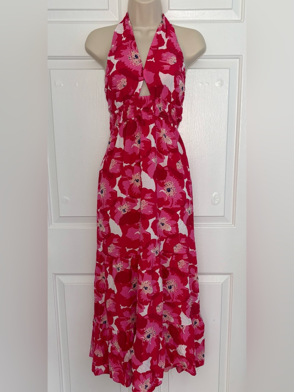 Fuchsia Floral Halter Maxi Dress-L